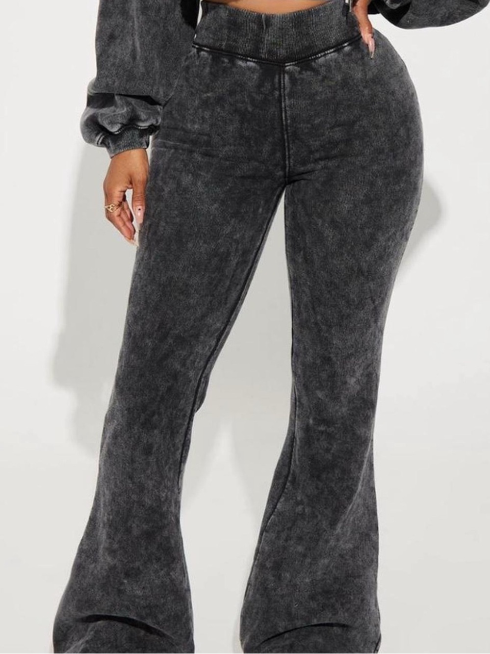 Fashion Nova Black Ribbed Lounge Bottoms with Graphic Trim - Picture 1 of 3